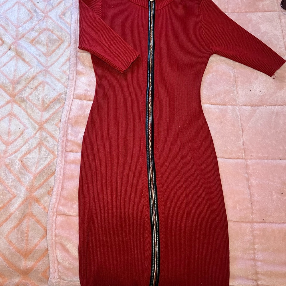 Say What? Red Bodycon Dress 3/4 Sleeve Crew Neck